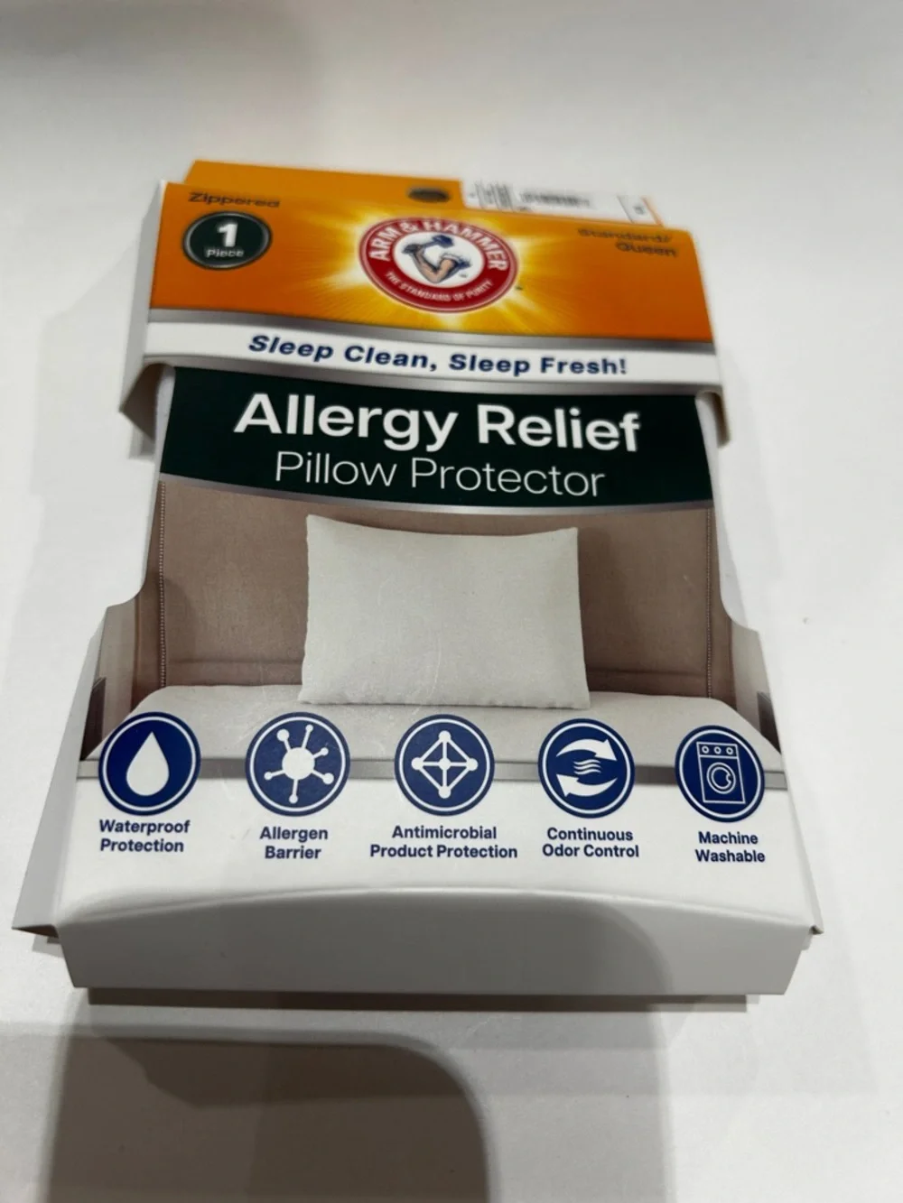 Arm & Hammer Allergy Relief Pillow Protector set of two standard queen size bws